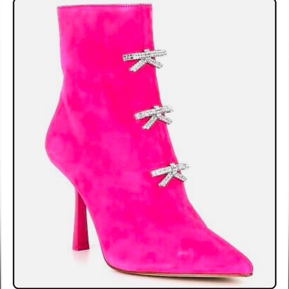 Gianni Bini Pink Stiletto Ankle Boots with Rhinestone Bows